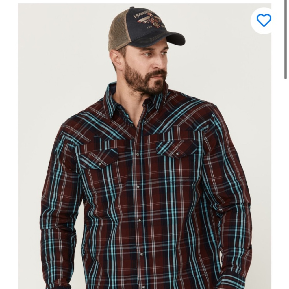 ✨ Moonshine fire started long sleeve plaid button down.